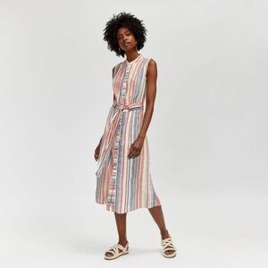 Warehouse Striped Sleeveless Shirt Midi Dress Tie Waist Size 8